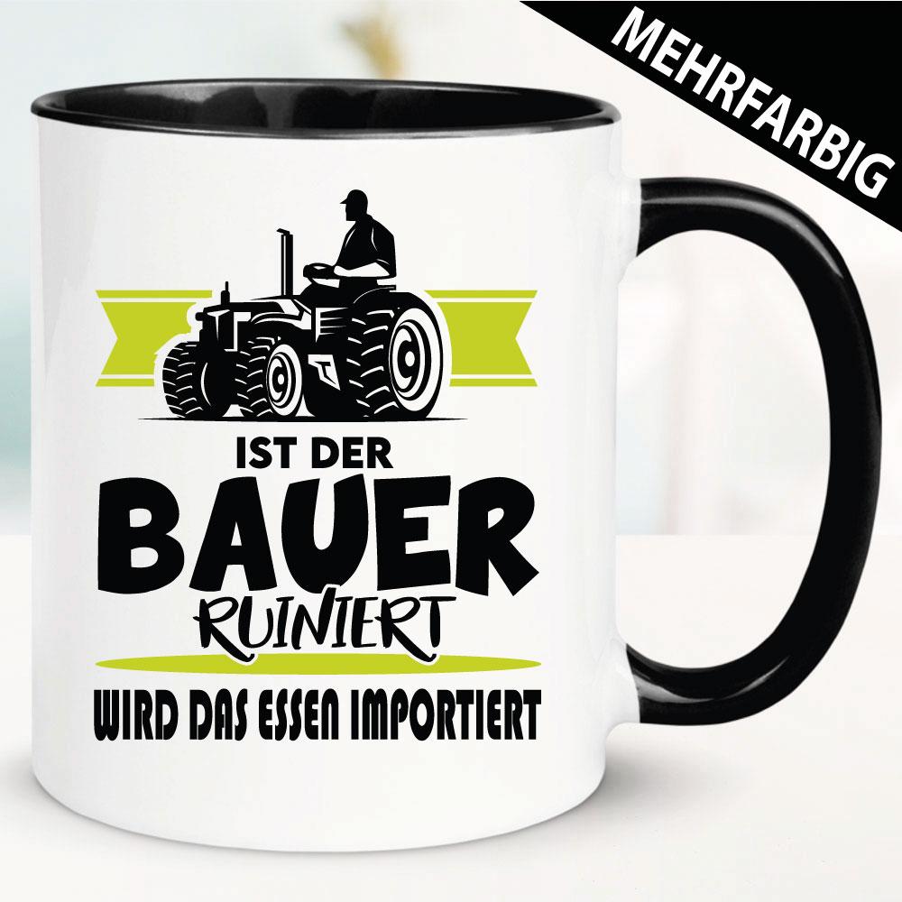 Ist der Bauer ruiniert. Tasse zu den Bauern Protesten.