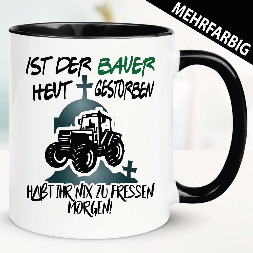 Der Bauer stirbt. Tasse zu den Bauern Protesten.