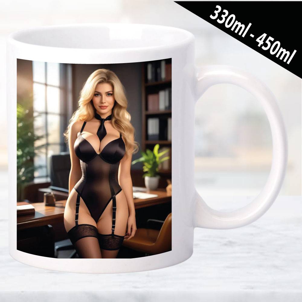 Erotische Tasse mit ausdrucksstarken Frauenmotiv