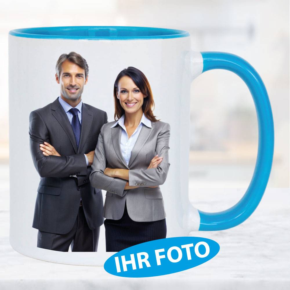 Fototasse Henkelbecher Hellblau