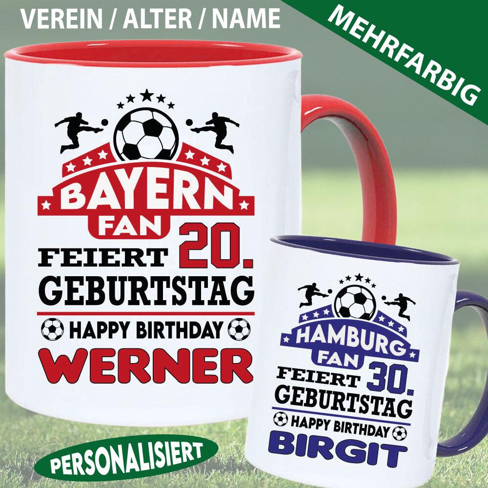 Tasse Geburtstag mit Fußballverein und Name und Alter Personalisiert