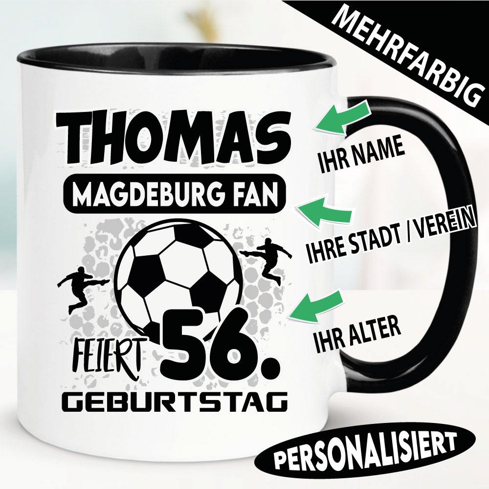 Geburtstagstasse personalisiert für Fußballfans mit Name, Alter,Verein.