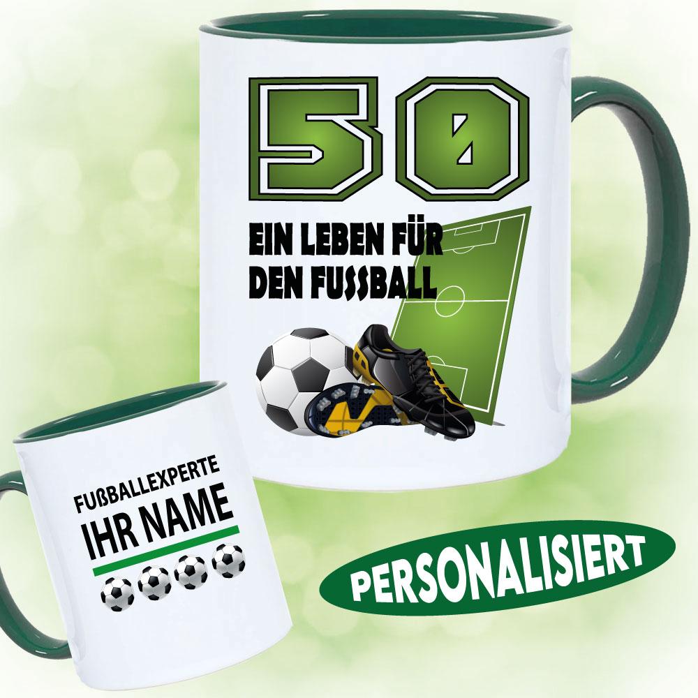 Personalisierte Fussballtasse Geburtstag Ein Leben für den Fussball 50.