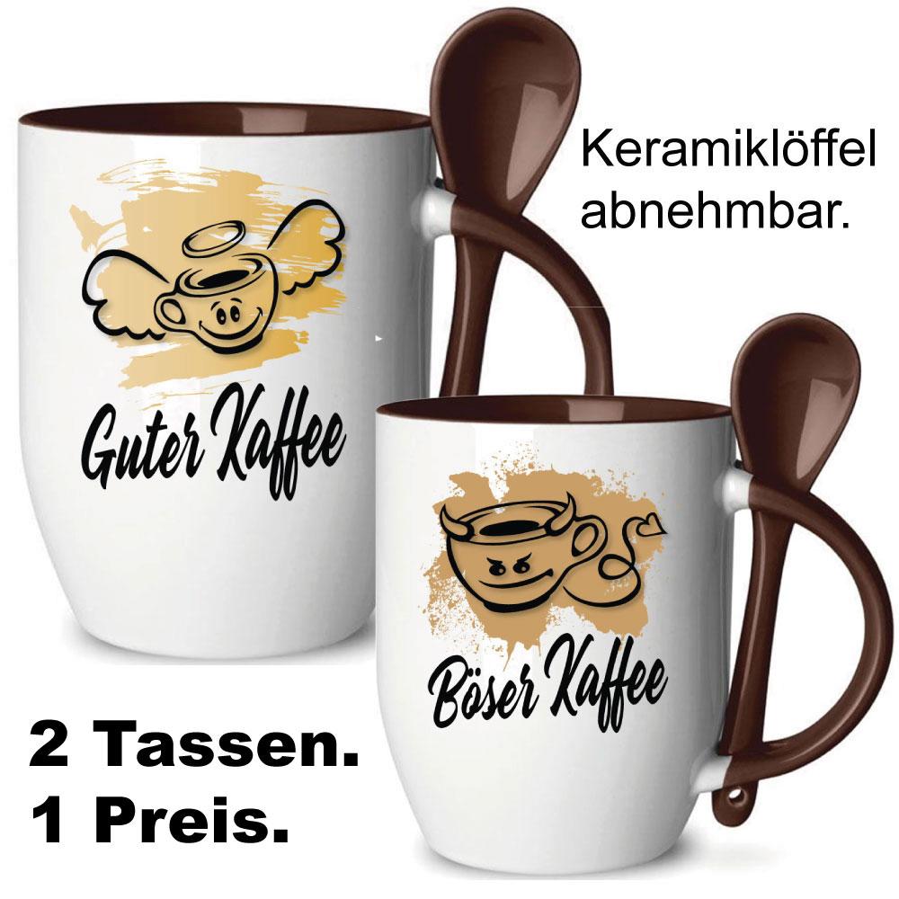 Tassen lustig bedruckt mit Guter Kaffee Böser Kaffee