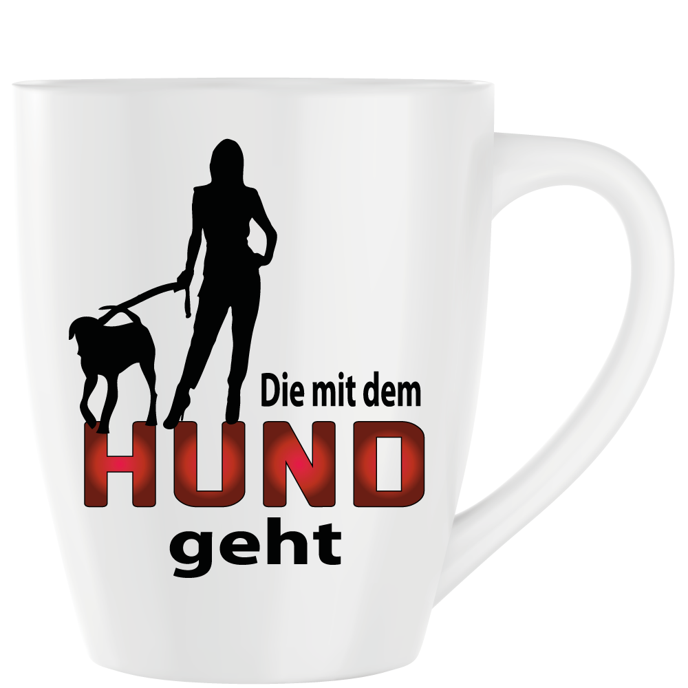 Latte Becher Weiss " Die mit dem Hund "