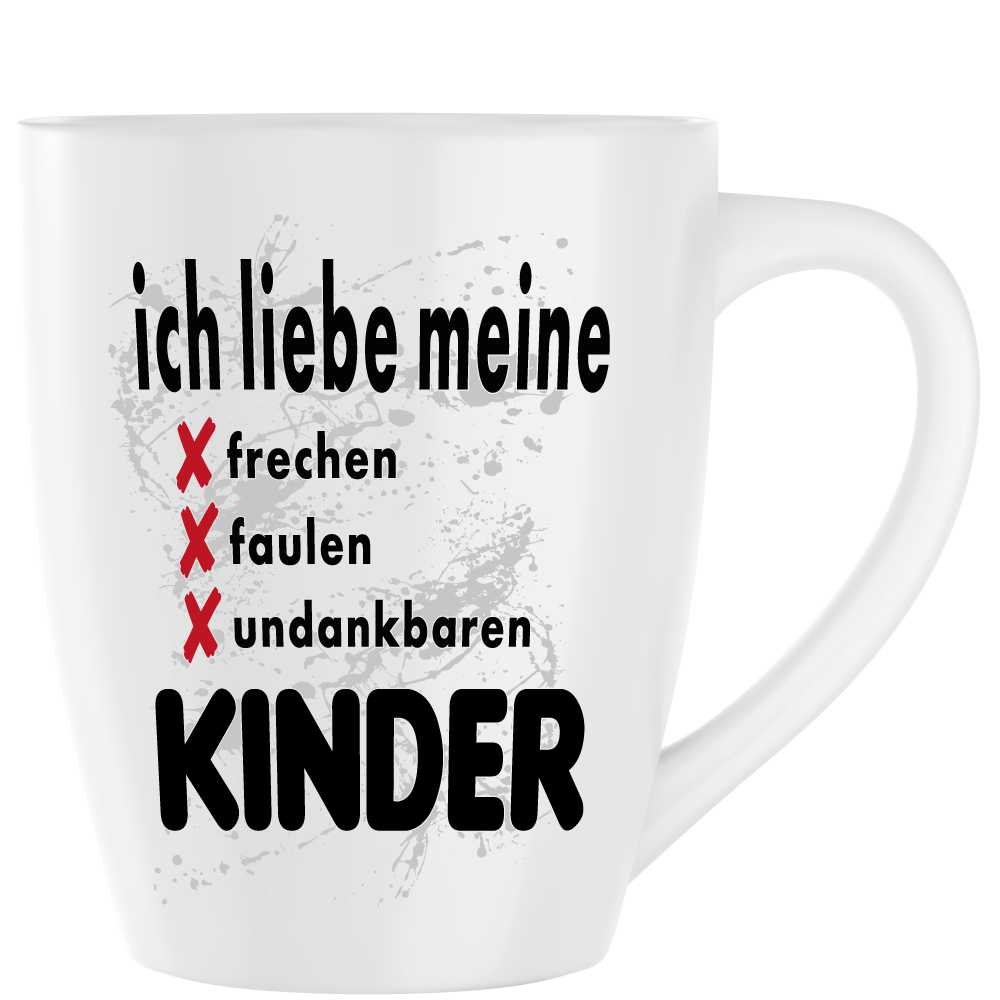 Latte Becher Weiss " Freche Faule Kinder "