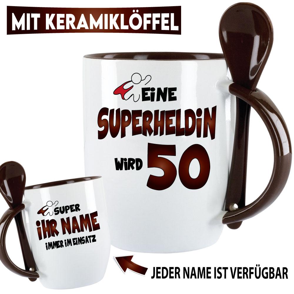 Tasse zum Geburtstag Eine Superheldin wird 50 Rot