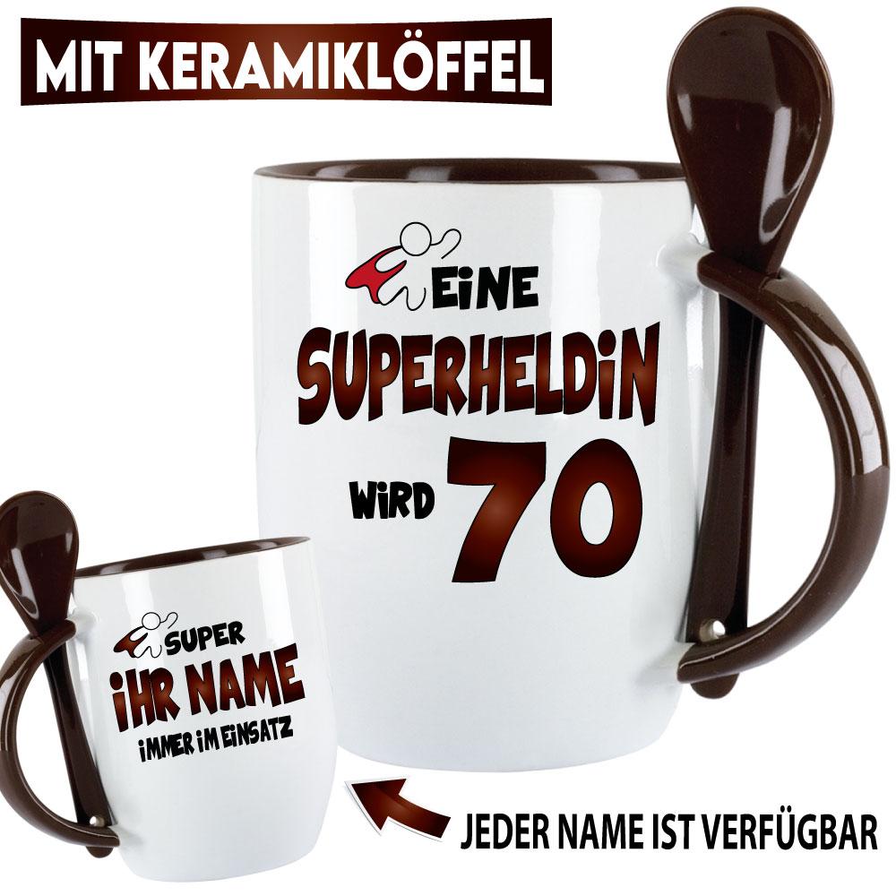 Tasse zum Geburtstag Eine Superheldin wird 70 Rot