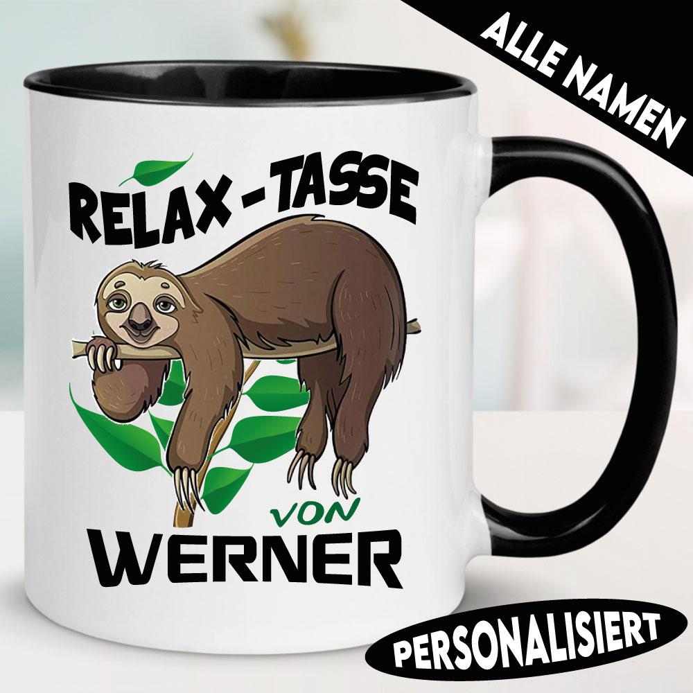 Tasse Relax mit Faultier und Wunschname