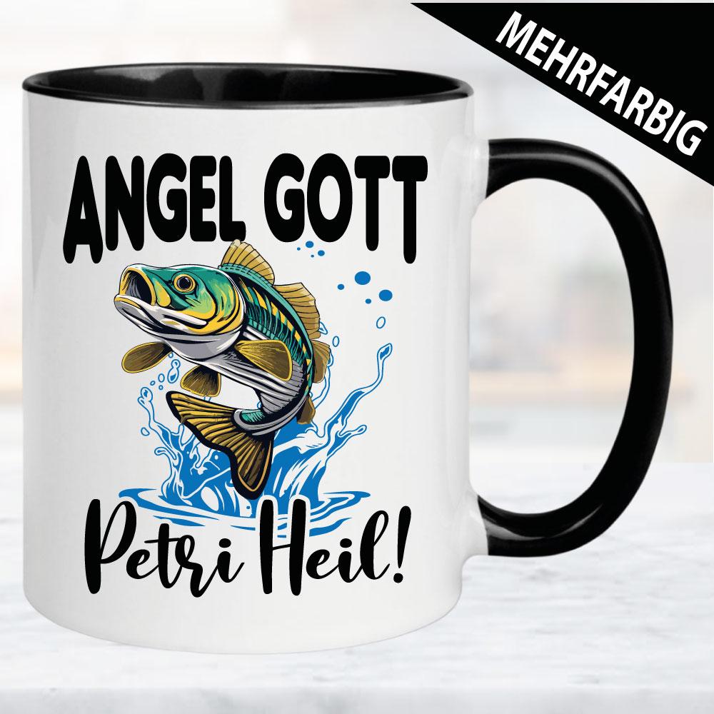 Tasse für Angler. Angel Gott. Petri Heil