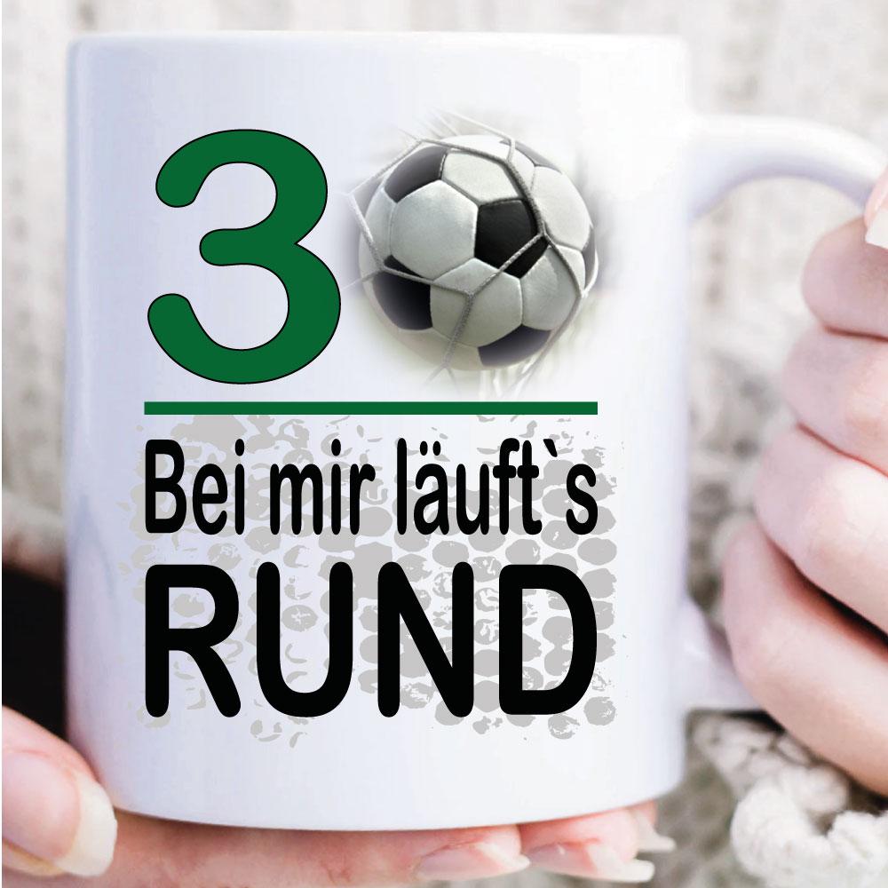 Fussballtasse zum Geburtstag läuft Rund 30 Weiss