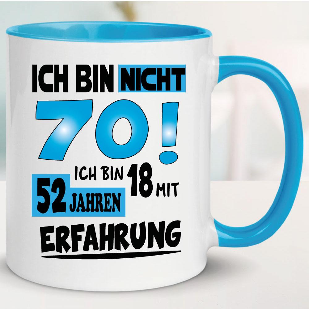 Tasse zum 70. Geburtstag Mit Erfahrung Hellblau