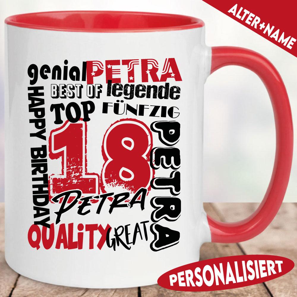 Tasse zum 18. Geburtstag Retro Stil Rot