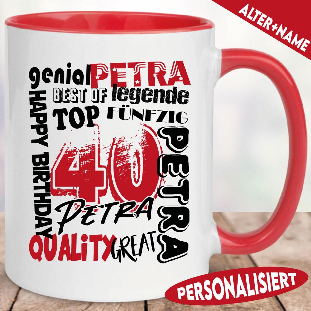 Tasse zum 40. Geburtstag Retro Stil Rot