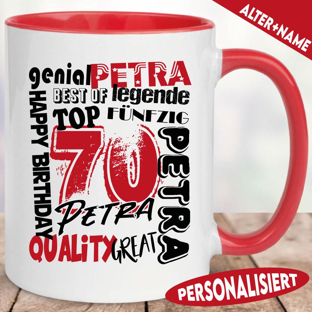 Tasse zum 70. Geburtstag Retro Stil Rot