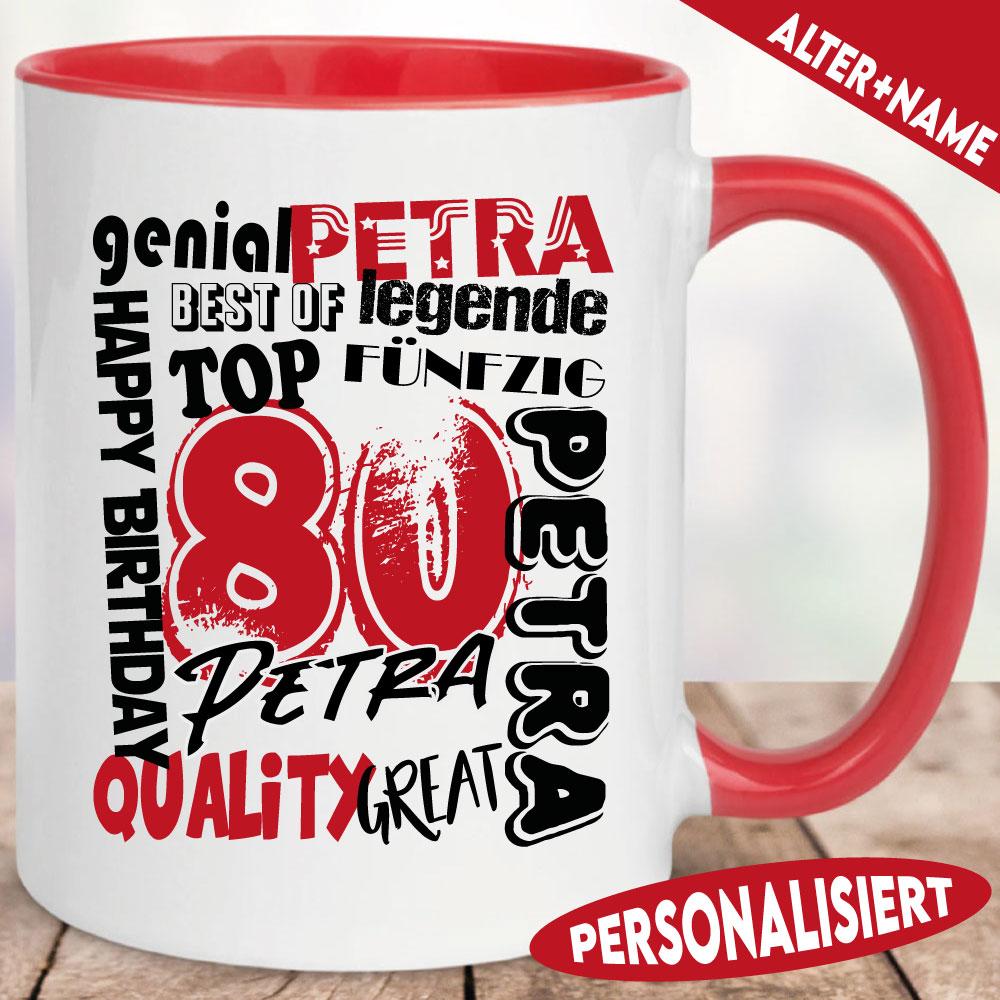Tasse zum 80. Geburtstag Retro Stil Rot