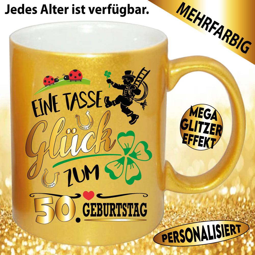 Glitzertasse Gold Silber Pink zum Geburtstag