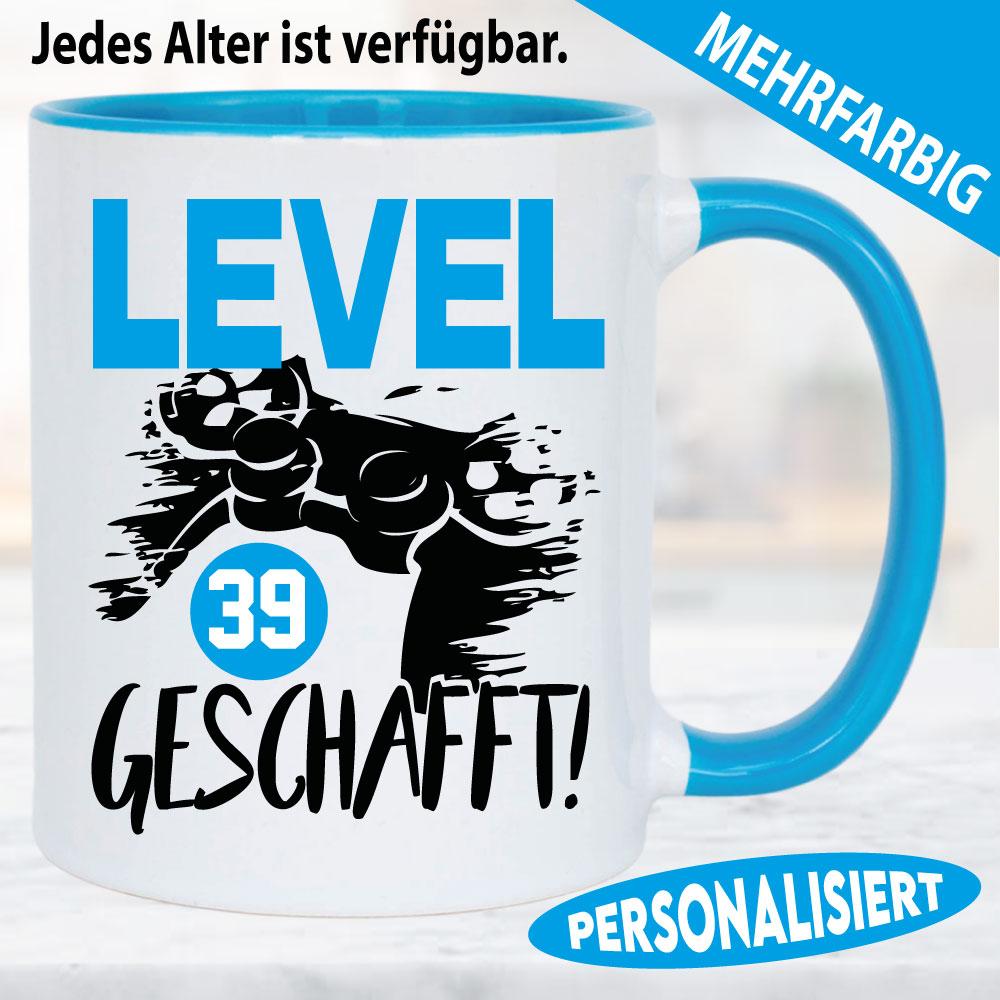 Sprüche Tasse zum Geburtstag Level Geschafft