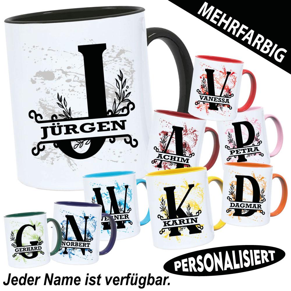 Tasse zum Namenstag mit Schriftverzierung