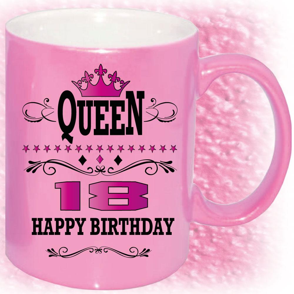 Tasse zum 18. Geburtstag Gold und Pink Queen