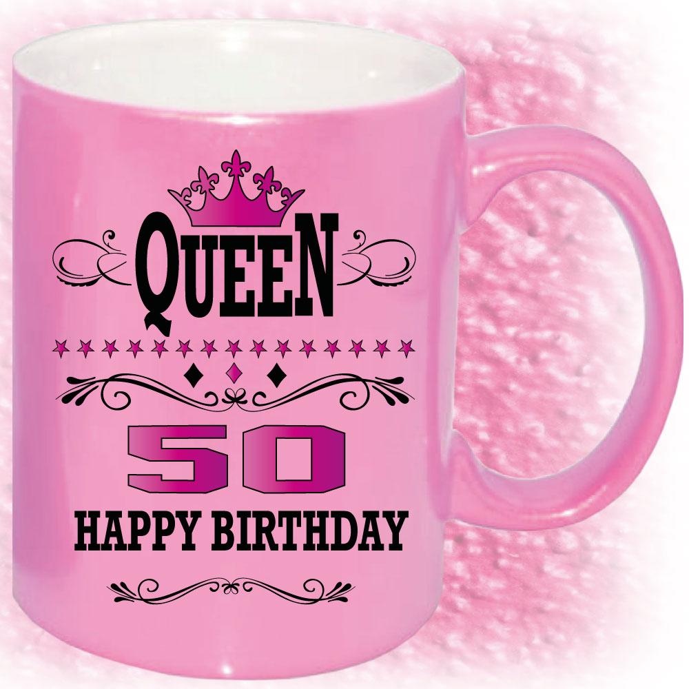 Tasse zum 50. Geburtstag Gold und Pink Queen