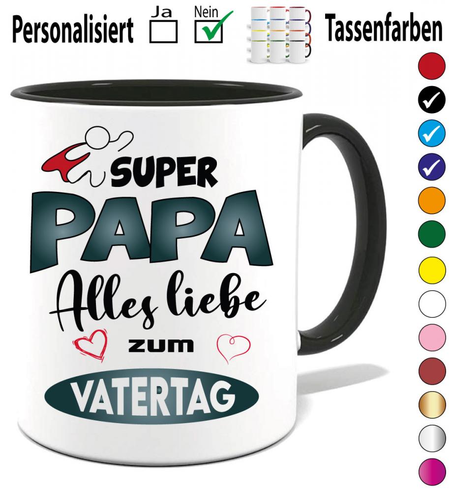 Tasse zum Vatertag Super Papa in Blau und Schwarz