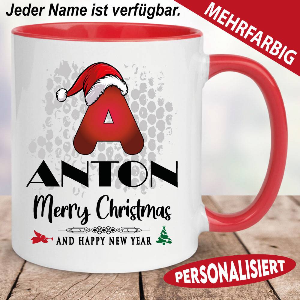 Weihnachtstasse mit Buchstabe und Name