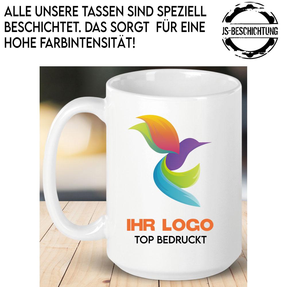 Weiße Tasse 450ml mit Logo