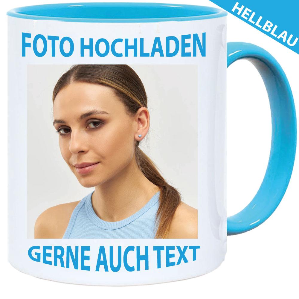 Fototasse Henkelbecher Hellblau